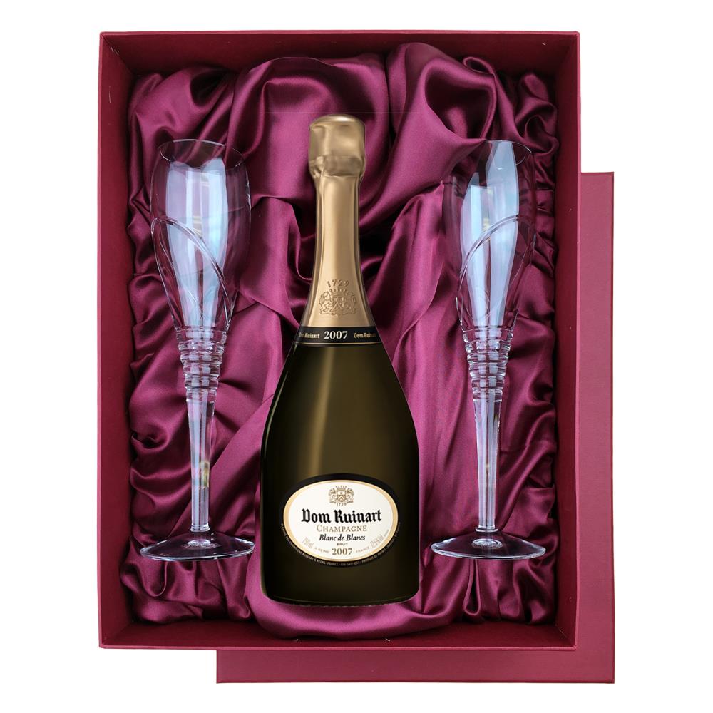 Dom Ruinart Blanc de Blancs 2007 Champagne 75cl in Red Luxury Presentation Set With Flutes